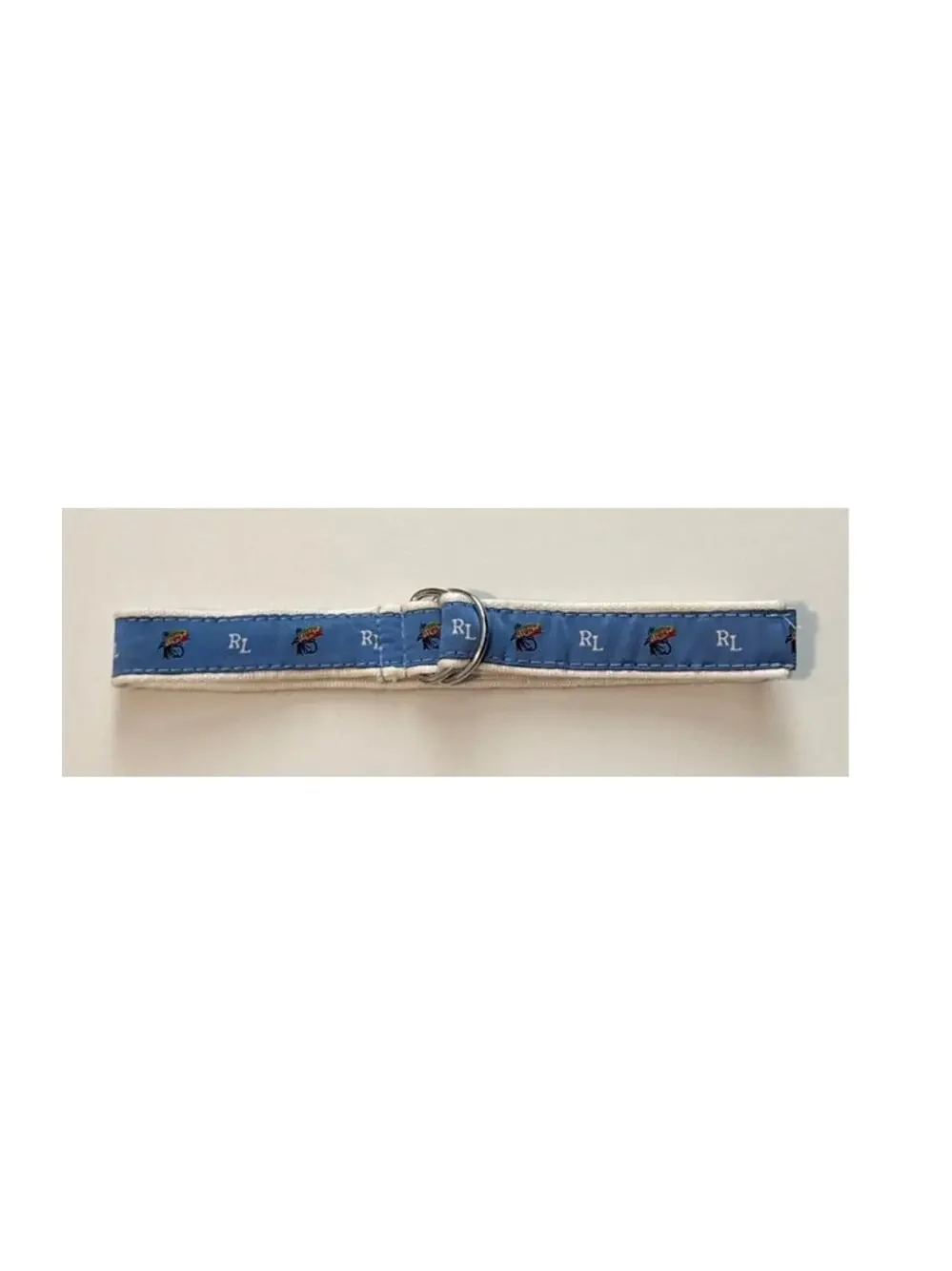 Ralph Lauren Logo Blue White Fabric Belt Silver Metal D Ring Toddler